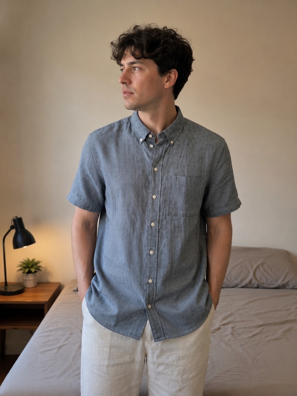 Brooks Brothers Men's Short-Sleeve Button-Down Shirt - Blue Medium